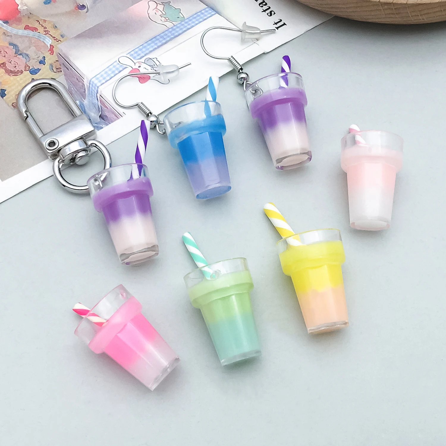 Resin Milkshake Cup Charms for DIY Keychain & Earrings