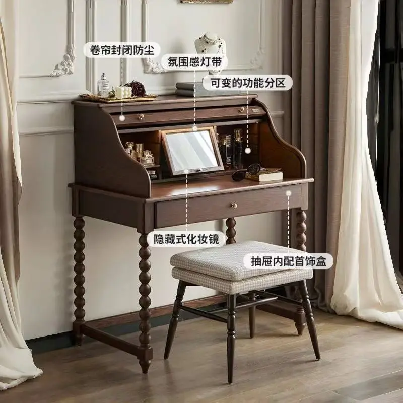 

French retro solid wood dressing cabinet, makeup mirror, storage cabinet, integrated bedroom, dressing table, makeup table, prem