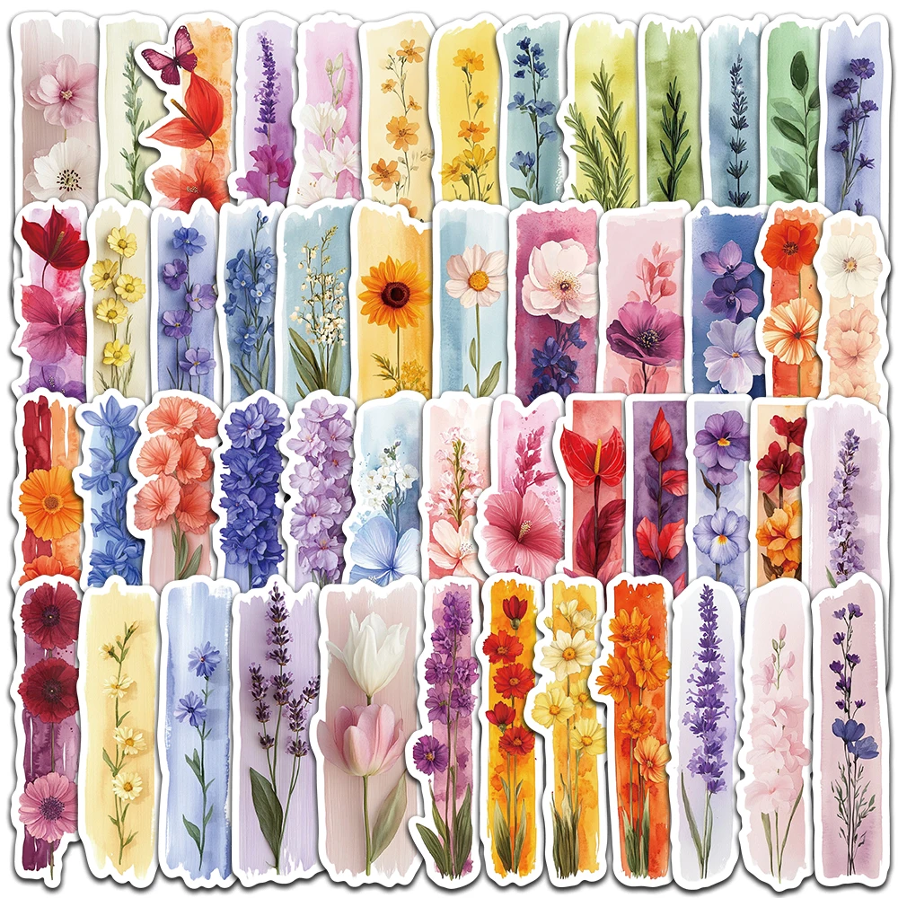

50pcs Aesthetic Cartoon Plants Colorful Flowers Stickers Waterproof Graffiti For Luggage Laptop Guitar Phone Diary Vinyl Decals