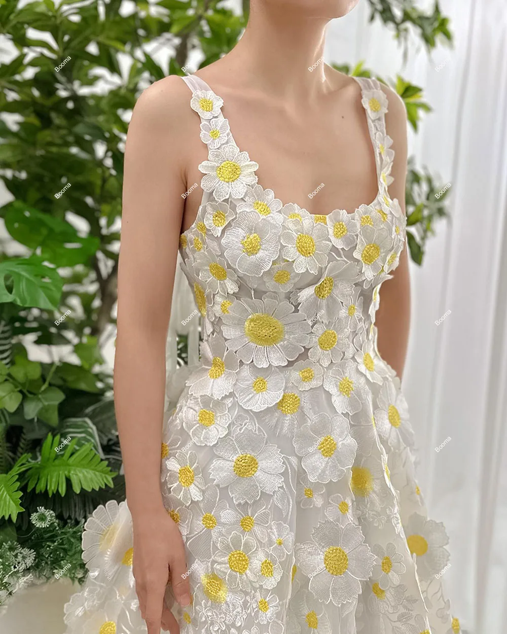 Booma Embroidery Lace A-Line Prom Dresses Square Collar Sleeveless Wedding Party Gowns for Women Long Evening Dresses Bespoke