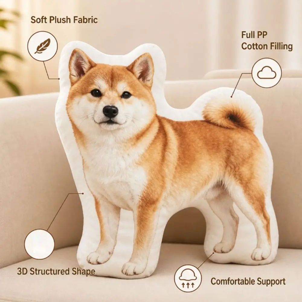 Dog Shaped Pillow Animal Throw Pillow Soft Fabric Decorative Animal Pillow Shiba Dog Cushion PP Cotton Filling