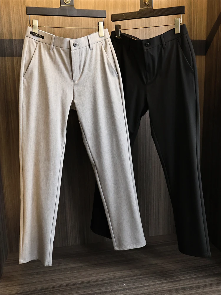 

Ele Silk Blend Men's Casual Pants Straight Leg Faionable Urban Sle Spring Season Long Trousers Youth Daily Wear