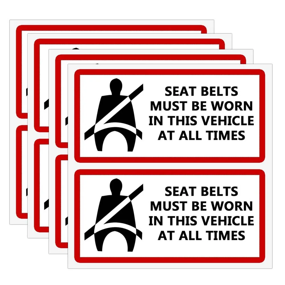 Seat Belts Must Be Worn In This Vehicle Sign Stickers 4x2 Inch 8Pcs