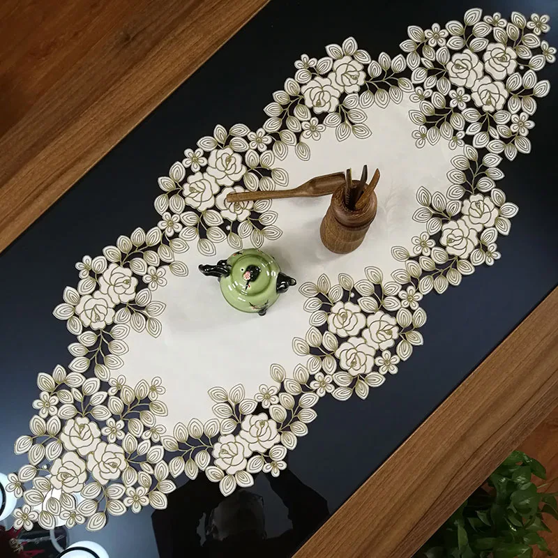 European-style cloth embroidered tablecloths Coffee table towel Table flags beautiful flower Hollow Table mats