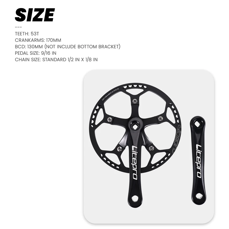 Folding Bike Crankset com capa protetora, única velocidade, bicicleta de estrada, 53T, 170mm Crankarms