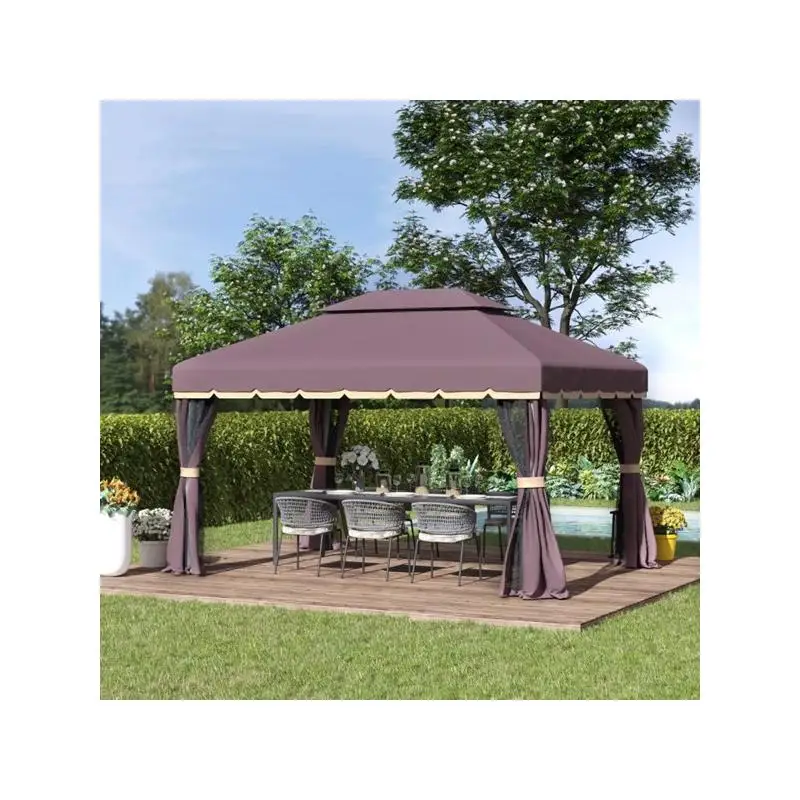 

10ft x 13ft Patio Gazebo Coffee, Outdoor Canopy Structure, Shade Cover for Deck or Garden, Easy Assembly, Weather-Resistant