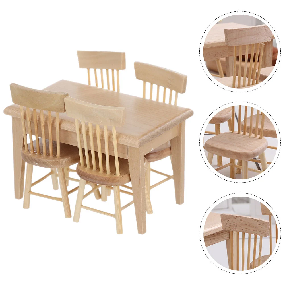 Small Chair Dollhouse Accessories Child Dining Room Table Decor Wooden Tiny Furniture