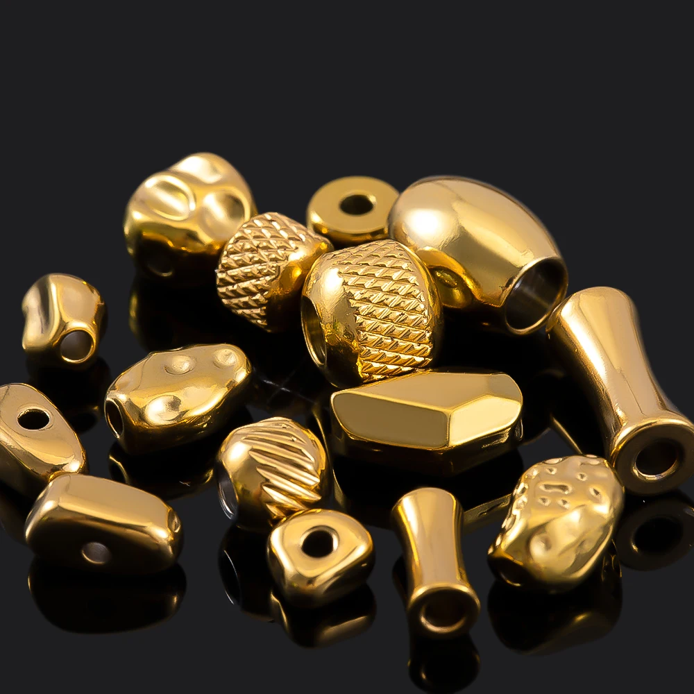 10/20pcs Stainless Steel Gold Color Irregular Beads Multi Styles Loose Spacer Beads for DIY Jewelry Making Bracelets Accessories view 3