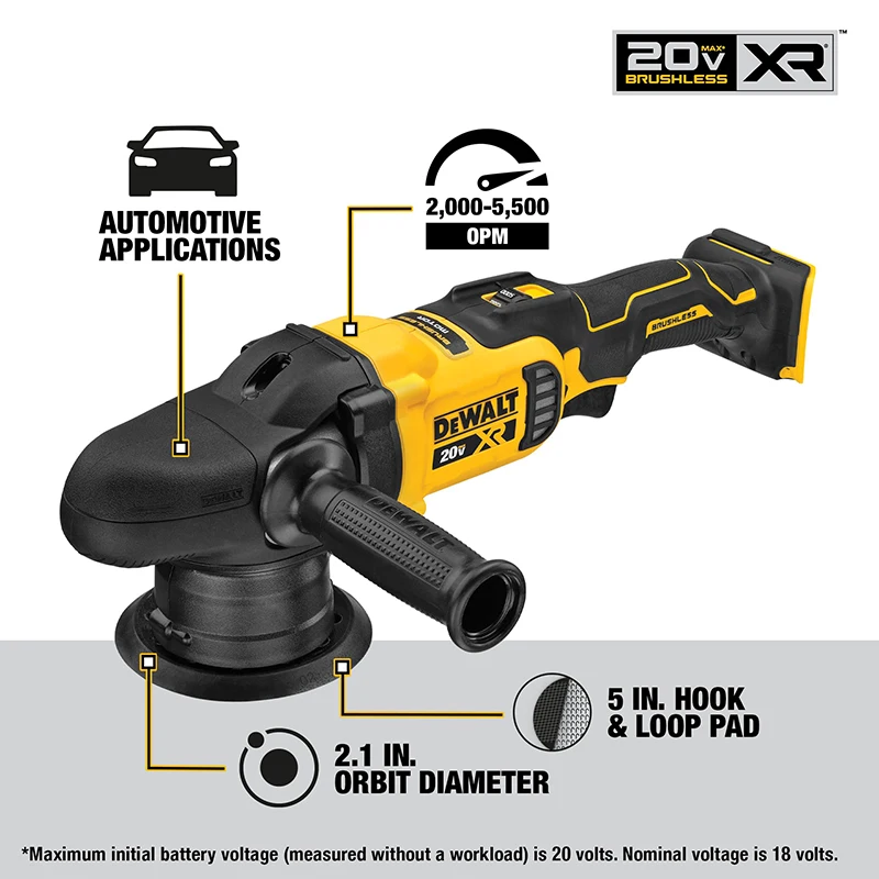 DEWALT DCM848 Cordless Orbit Polisher Variable Speed Random 20V MAX 5in Brushless Motor Car Beauty Waxing Polishing Machine