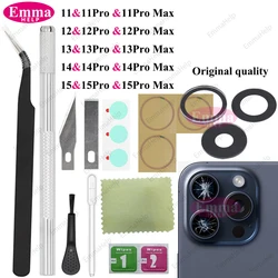 1 Set Original Sapphire Back Camera Lens Glass for iPhone 15 14 13 12 11 Pro Max Plus Mini with Adhesive Repair Tools Kit