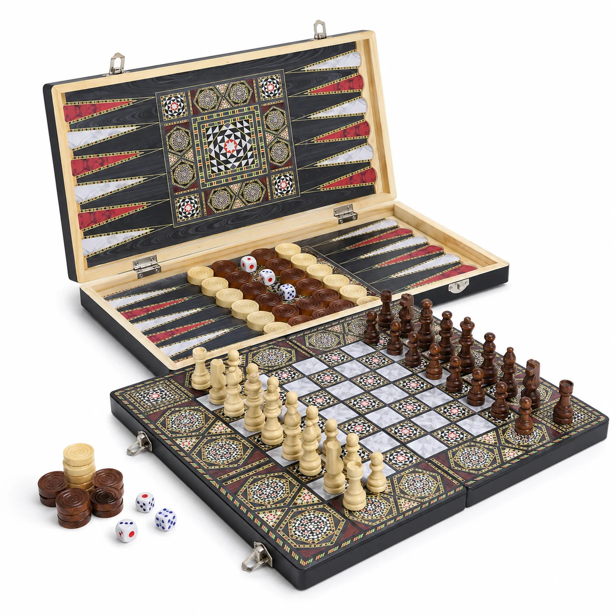 Wooden Portable Folding 3 in 1 Chessboard High-End Sensation for International Chess Casual Entertainment For Family Travel