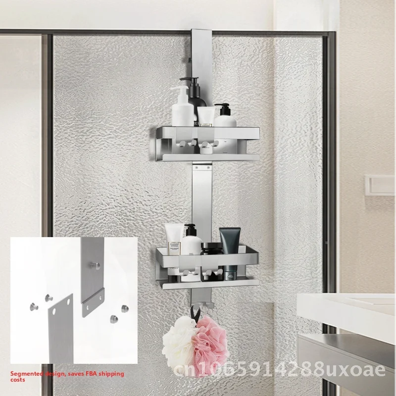 

Stainless Steel Double-Layer Bathroom Storage Rack Modern Minimalist Shower Room Glass Door Basket Punch-Free Hanging Organizer