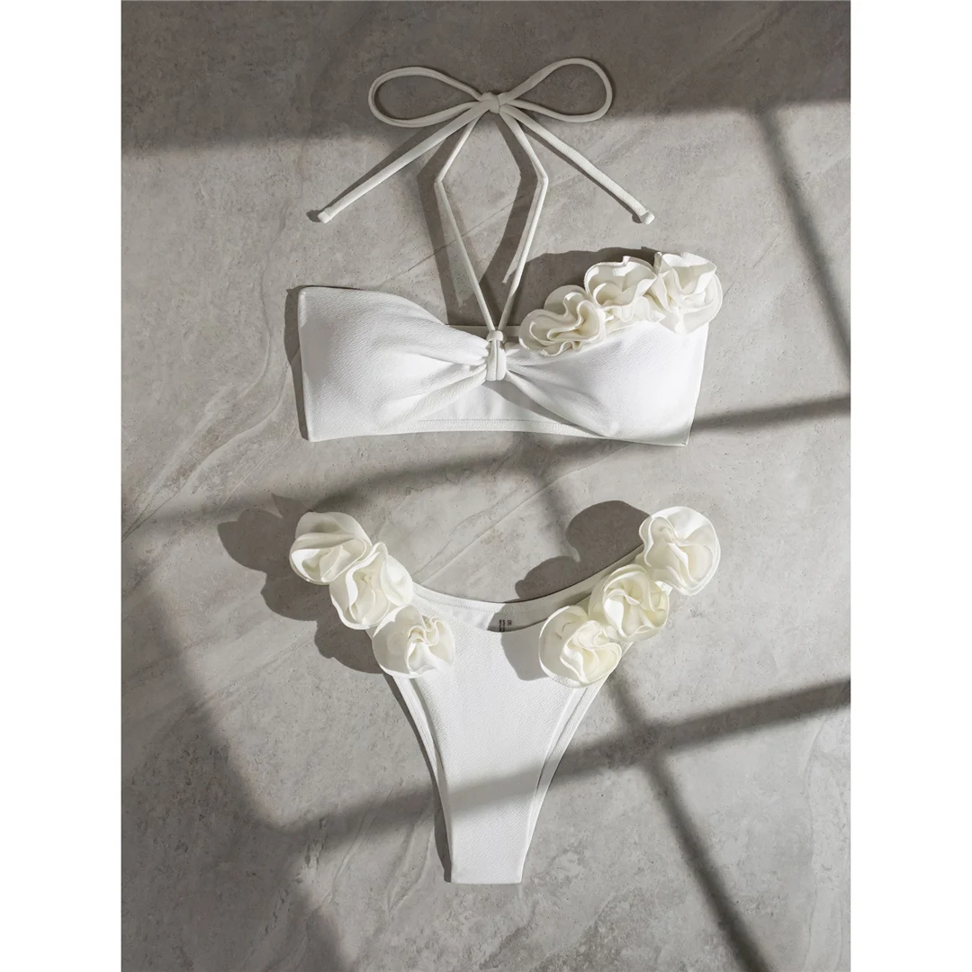 2026 Sexy 3D-Blumen Neckholder-Bikini, brasilianischer Damen-Badeanzug, zweiteiliger Bikini-Set, Badebekleidung, Badeanzug, Schwimmanzug V5236 – Detail 13