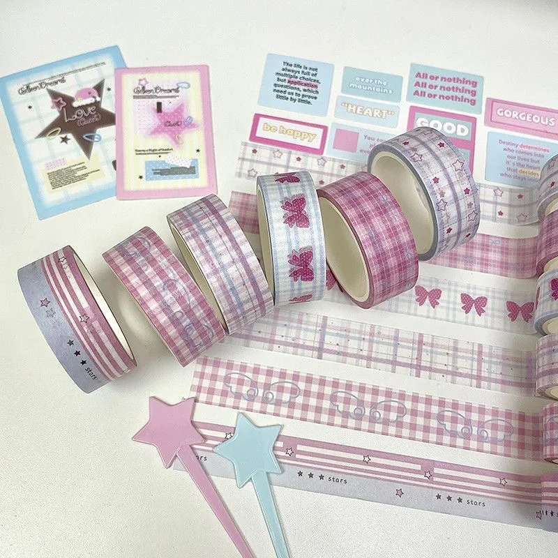 6 Stück/Packung Kawaii Grünes Vierblättriges Kleeblatt Schmetterling Schleife Washi Tape Set DIY Handbuch Dekoratives Masking Tape Material – Detail 5