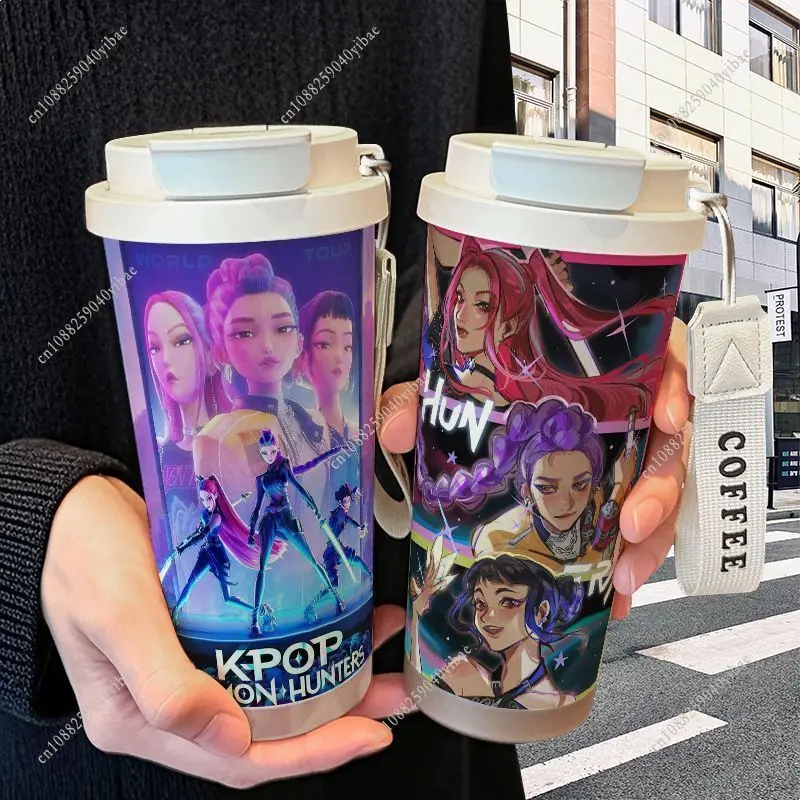 520ML 케이팝 귀여운 물병 데몬 헌터즈 보온병 남녀공용 애니메이션 패션 컵 학생 휴대용 물병 어린이 선물