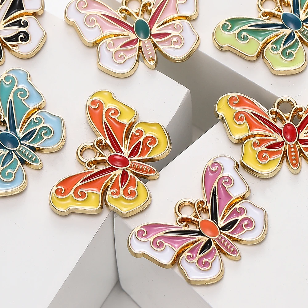 10Pcs/lot Enamel Butterfly Pendant Alloy Metal Animal Charm For DIY Necklace Bracelet Jewelry Making Accessories