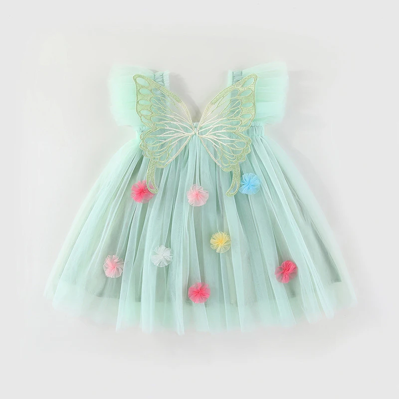 

Toddler Baby Girl Fairy Lace Tulle Dress 0-5T Summer Butterfly Wings 3D Flower Ruffled Strap Princess Party Dress for Infant Gir