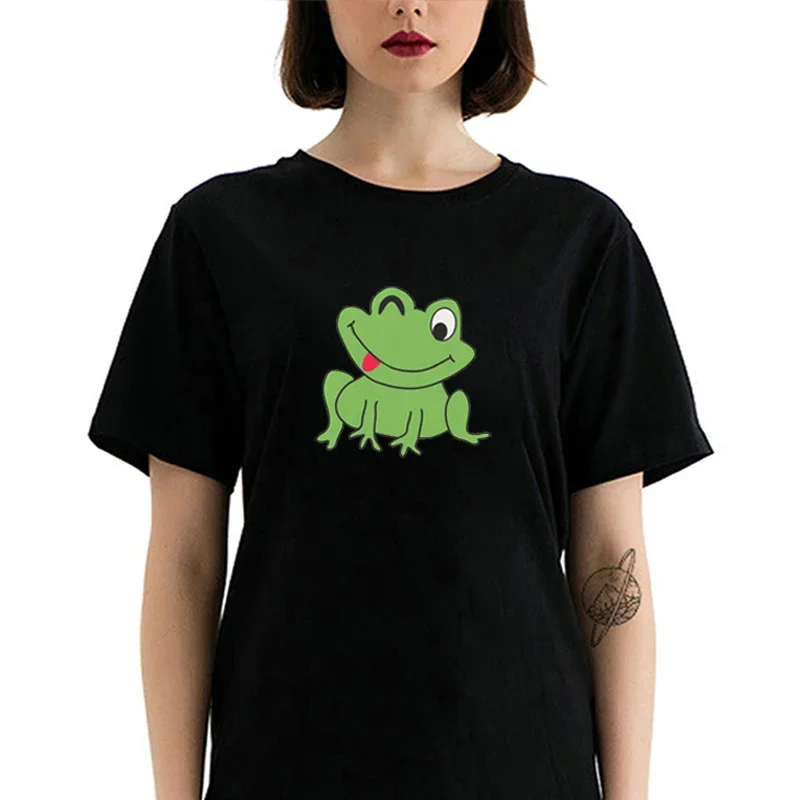 Funny Skateboard Frog Graphic Printed Femme T-shirt Loose 100% Cotton Cartoon Animal Tops Summer Fashion Casual Asian Size Tee