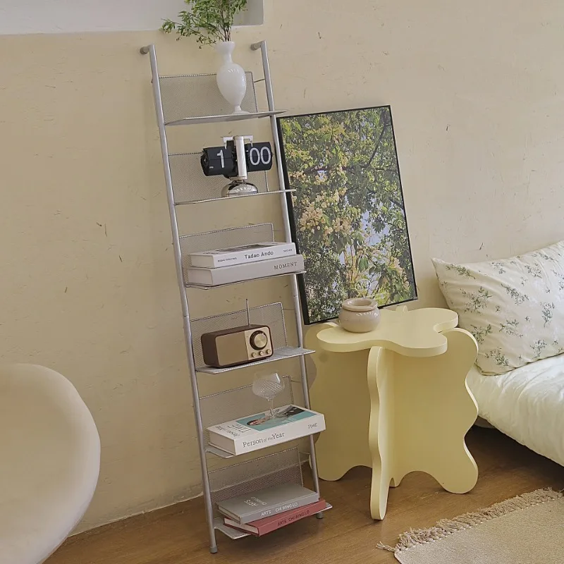 Ins Bookshelf Narrow Mid-Century CD Storage Rack Floor Magazine Display Rack Vintage Against Wall