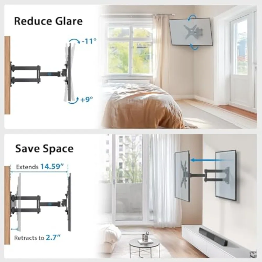 Full Motion TV Wall Mount for Echo Show 21/15 and Flat Curved Screen TVs and Monitors, Max VESA 200x200mm up to 44lbs, Wall Bra view 5