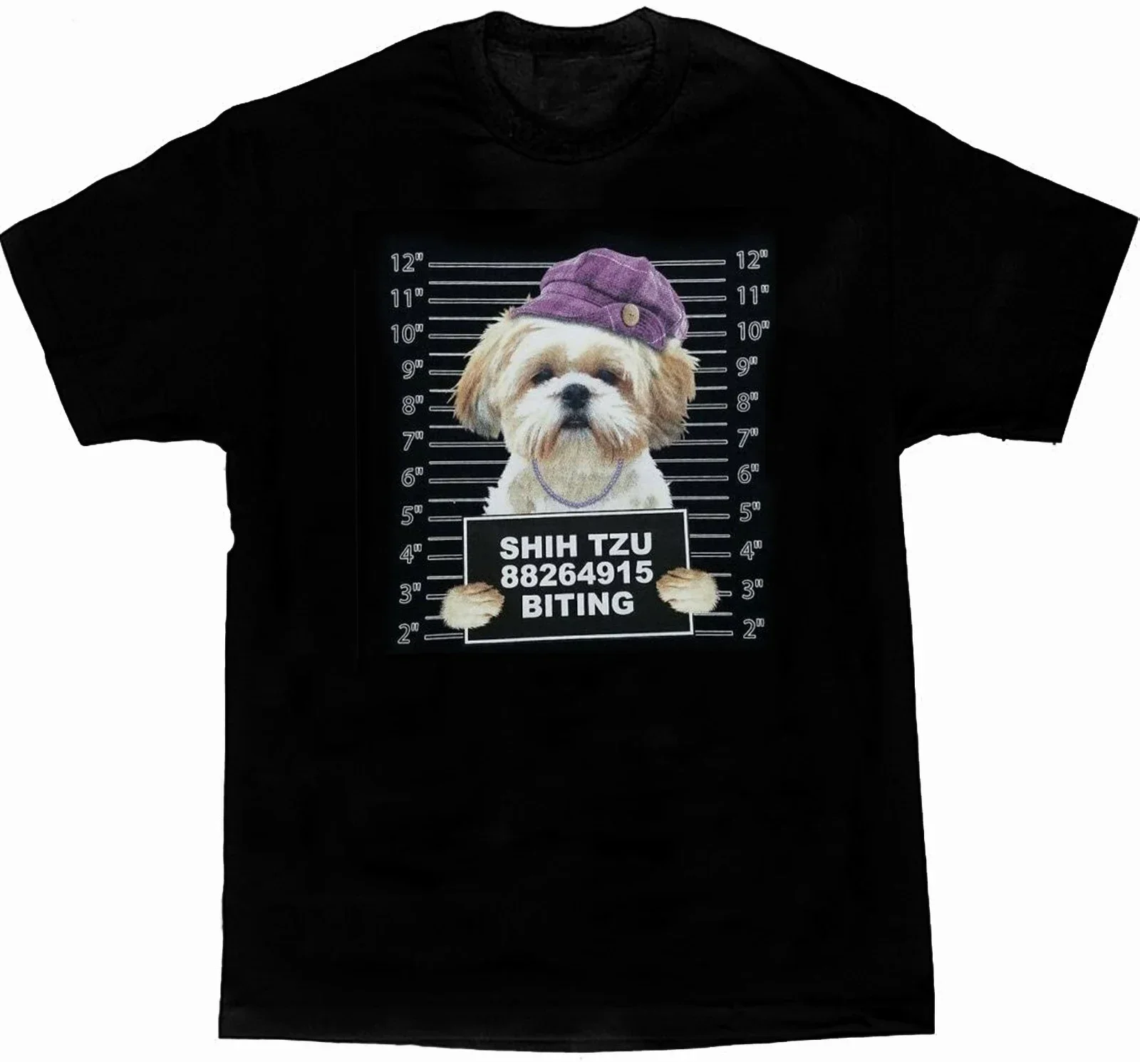 Funny Dog Lovers Gift Shih Criminal Mug Shot Printed 100% Cotton O-Neck Short Sleeve Casual Size New Arrival fashion Round neck