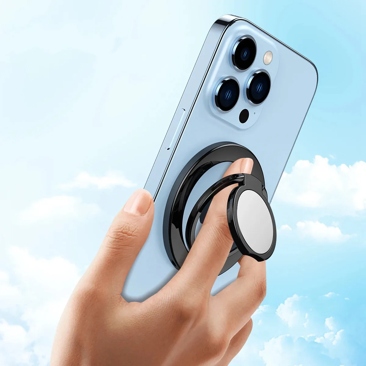 Magsafe metal 3-section middle disc magnetic suction ring bracket 360 ° rotating charging universal folding ultra-thin lifting c