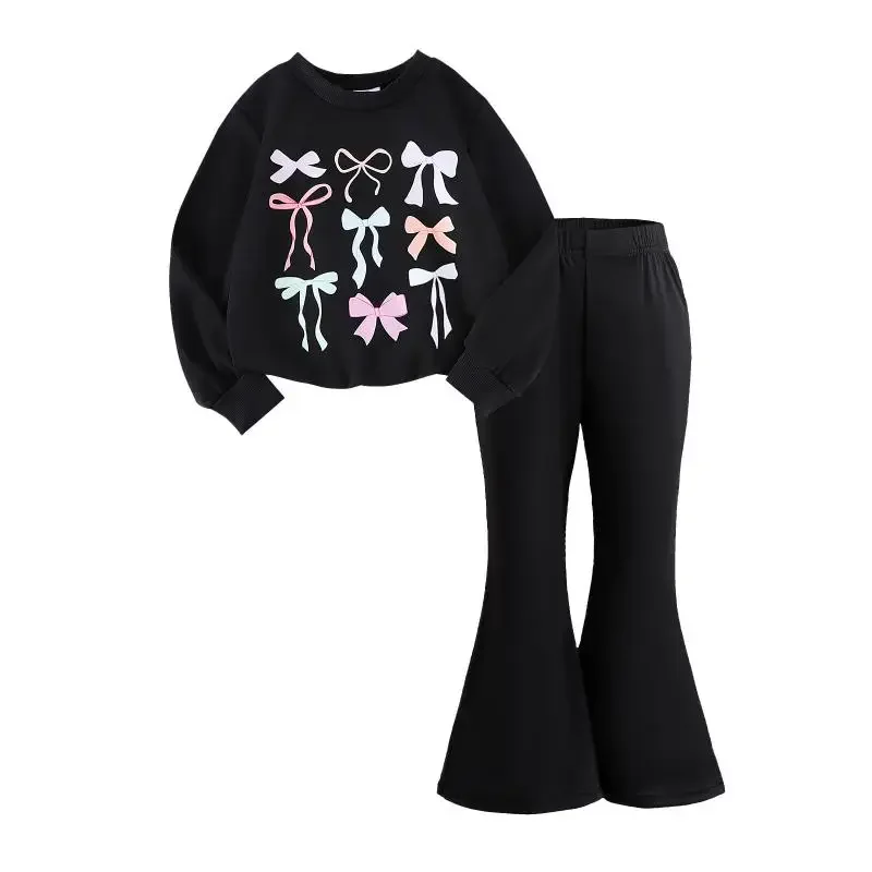 

Children Girls Long Sleeves Sportwear Spring Autumn Long Sleeve Tops With Flared Pants Set Cartoon Print Children Sweatshirts ﻿