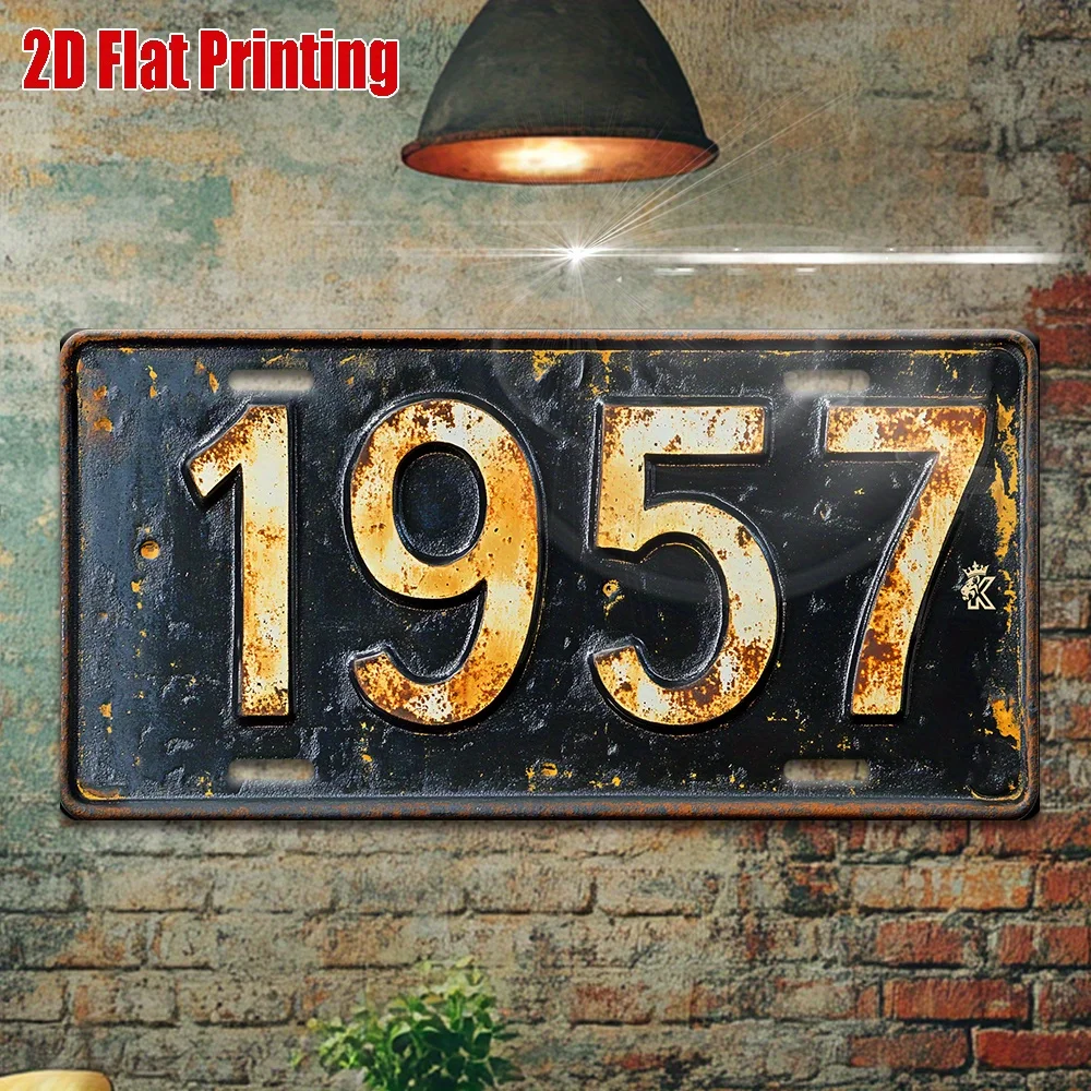 Plaque Numérotée Vintage 1957 2D Plate, 1 pièce - Décoration Murale Métallique Vintage, Idéale pour la Décoration, Panneau en Aluminium pour l'Intérieur