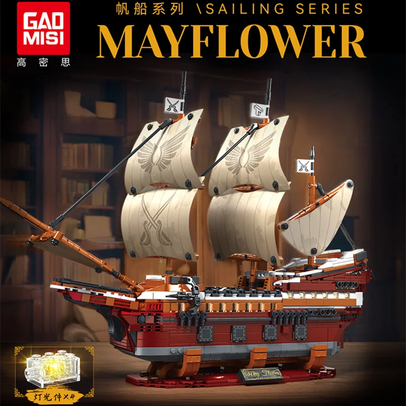 

New T2147 2076pcs MOC Pirate Ship Building Blocks Model Mayflower Sailboat Bricks Assembling DIY Kids Toys Birthday Gift Set