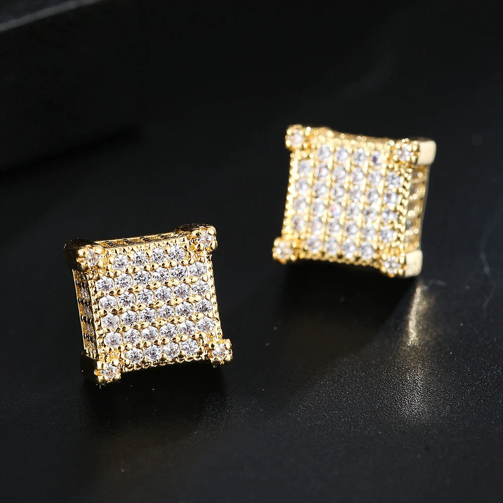 Emmaya Rock Hip Hop Iced Out Stud Earring for Men Male Ice Studded Zircon Gold Color Piercing Ear Accessories Hiphop Trend Jewel