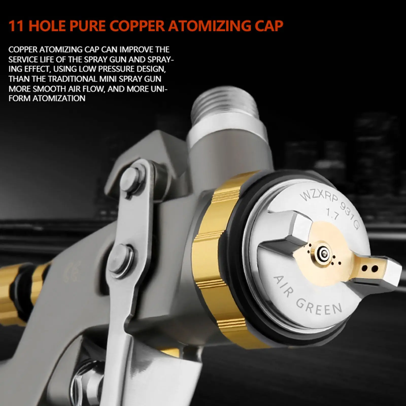 AIR GREEN 1.3mm Gravity Feed HVLP Spray Gun Professional Auto Automotive Refinishing Pneumatic Car Paint Sprayer