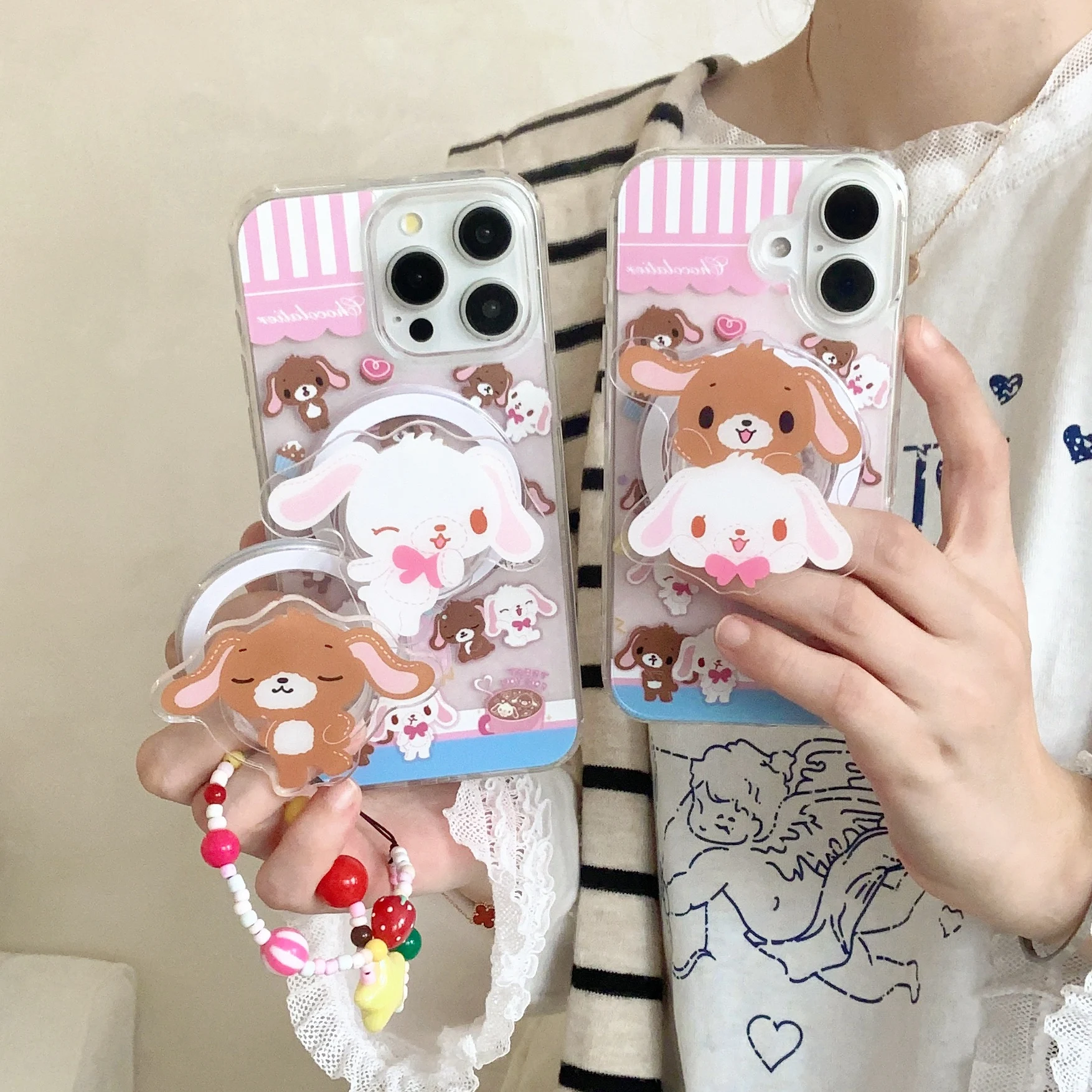 Cartoon Dessert Bunny Bear for Magsafe Magnetic Bracket Phone Case for IPhone 16 15 14 13 12 11 Pro Max Plus Clear Back Cover