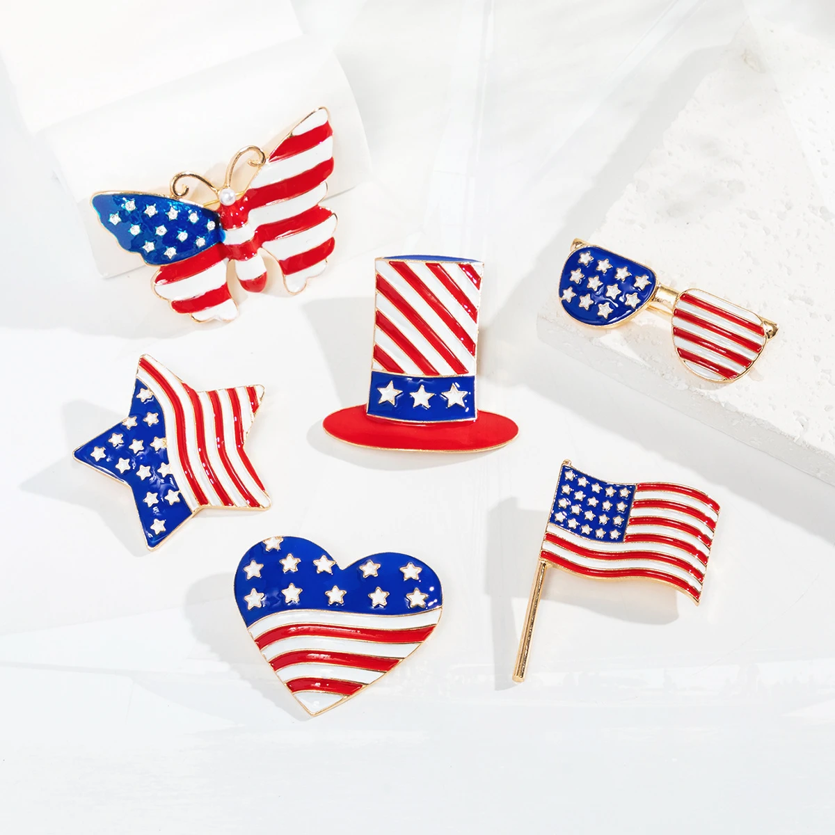 alloy drop oil heart five pointed butterfly American flag Pins collar accessory American Independence Day Pin