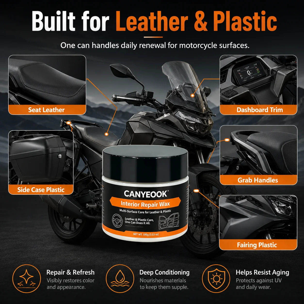 Car Interior Leather Plastic Repair Wax Polish Restorer Anti-Aging Protection Prevent Whitening Discoloration