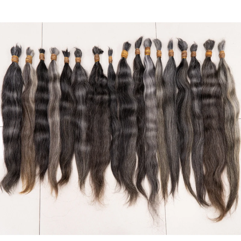 High Quality Straight Gray Hair No Weft Unprocessed Virgin Raw Bulk Hair Human Hair Extensions Hair Bulk  Braiding Cabelo humano