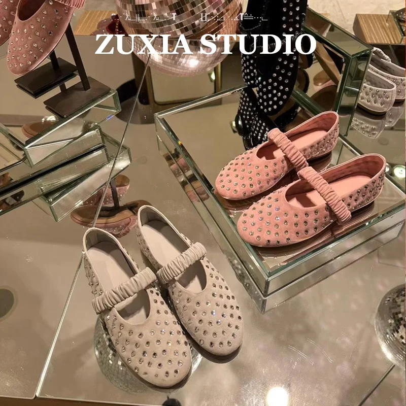 ballet-flat-mary-jane-oes-women's-outdoor-wear-flat-bule-retro-rivet-design-comfortable-rubber-sole-anti-slip-round-toe