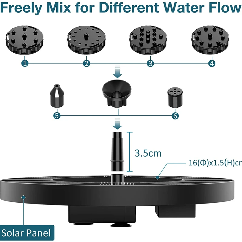 Pompa fontanna solarna 1.5W, z 6 dyszami fontanny oczko wodne słonecznej, pływające fontanny pompy wody odpowiednie do stawów