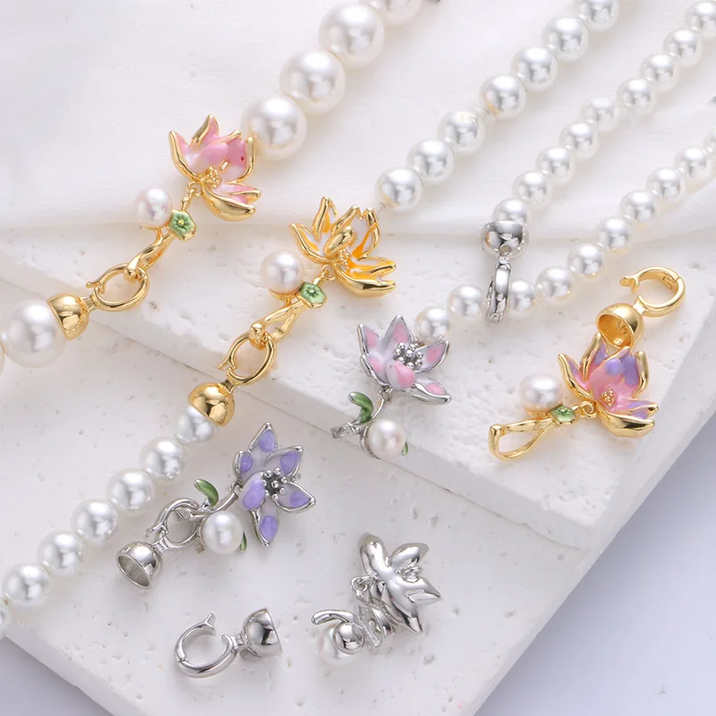 

1pcs Retro High-end Freshwater Pearl Oil Drop Lotus Necklace Connecting Buckle DIY Sweater Chain Jewelry Accessories Wholesale