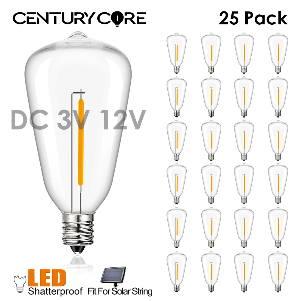 LED Light Bulbs DC 12V 3V 1W E12 ST38 Low Voltage Bulb RV Camper Warm White 2700K Vintage Plastics Filament Edison Bulbs Marine