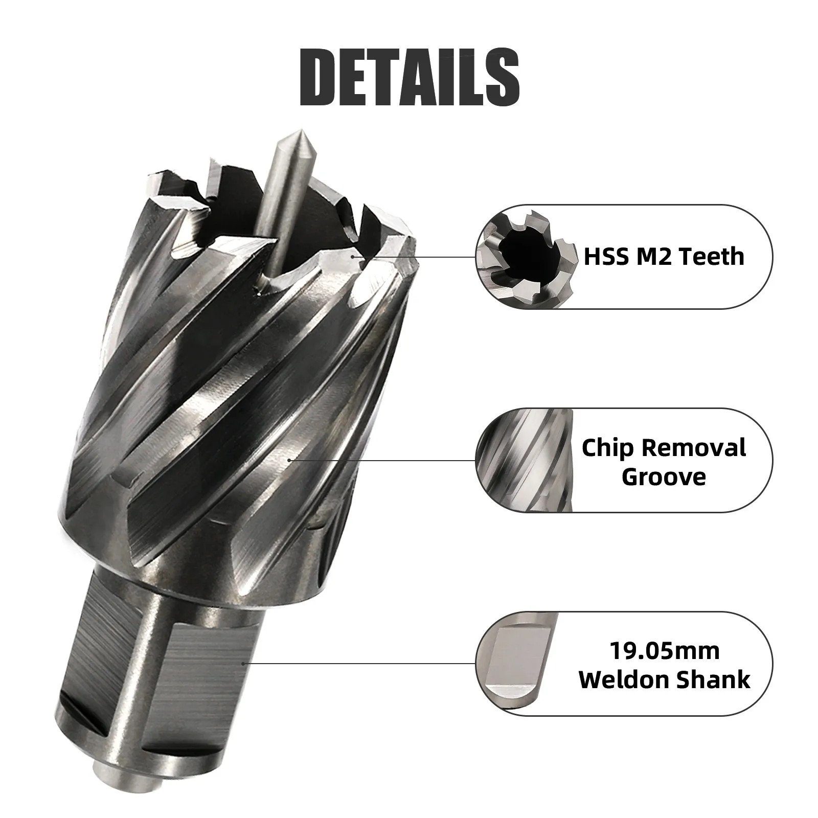 Versery 12-60mm HSS Ringbohrer Kernbohrer 19mm Weldon-Schaft Hohlbohrer für Metall- und Stahlschneidwerkzeug – Detail 4