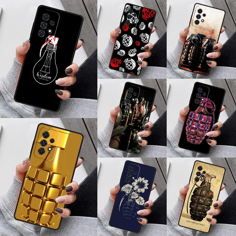 Weapons Hand Grenade Phone Case For Samsung Galaxy S23 S21 S20 FE S24 S22 Ultra Note20 S10 S9 S8 Plus A40 A52 A12 A13 A53