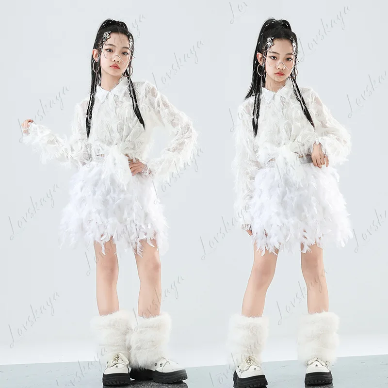 

Джазовая одежда для девочек, комплект рубашек с блестками и перьями, модная детская одежда