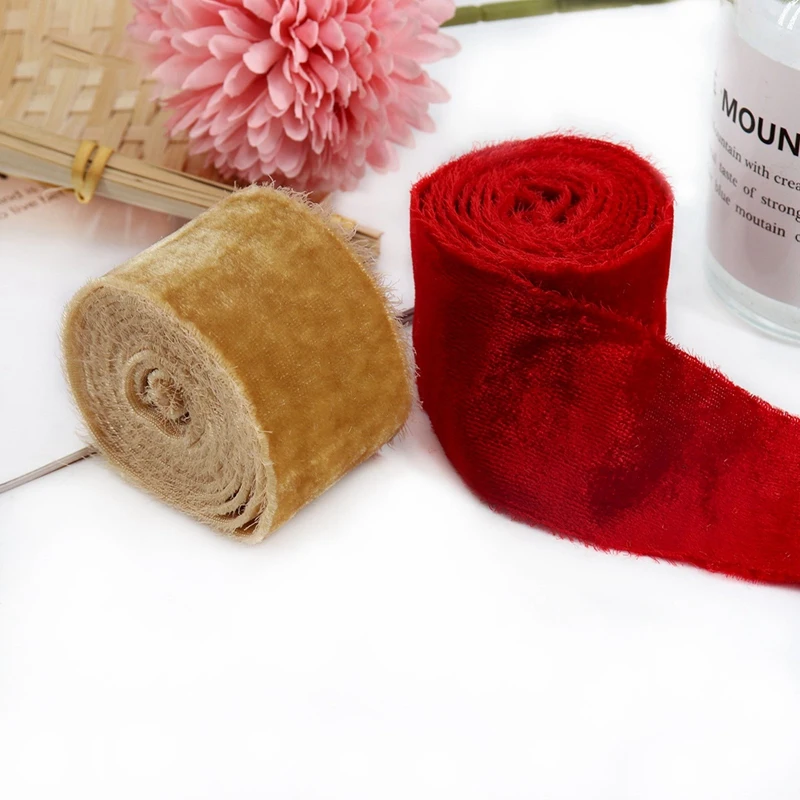 

Velvet Ribbon Frayed Ins Fabric Trim 38mm Wedding Invitations Bouquet Gift Wrapping Decoration Flatlay