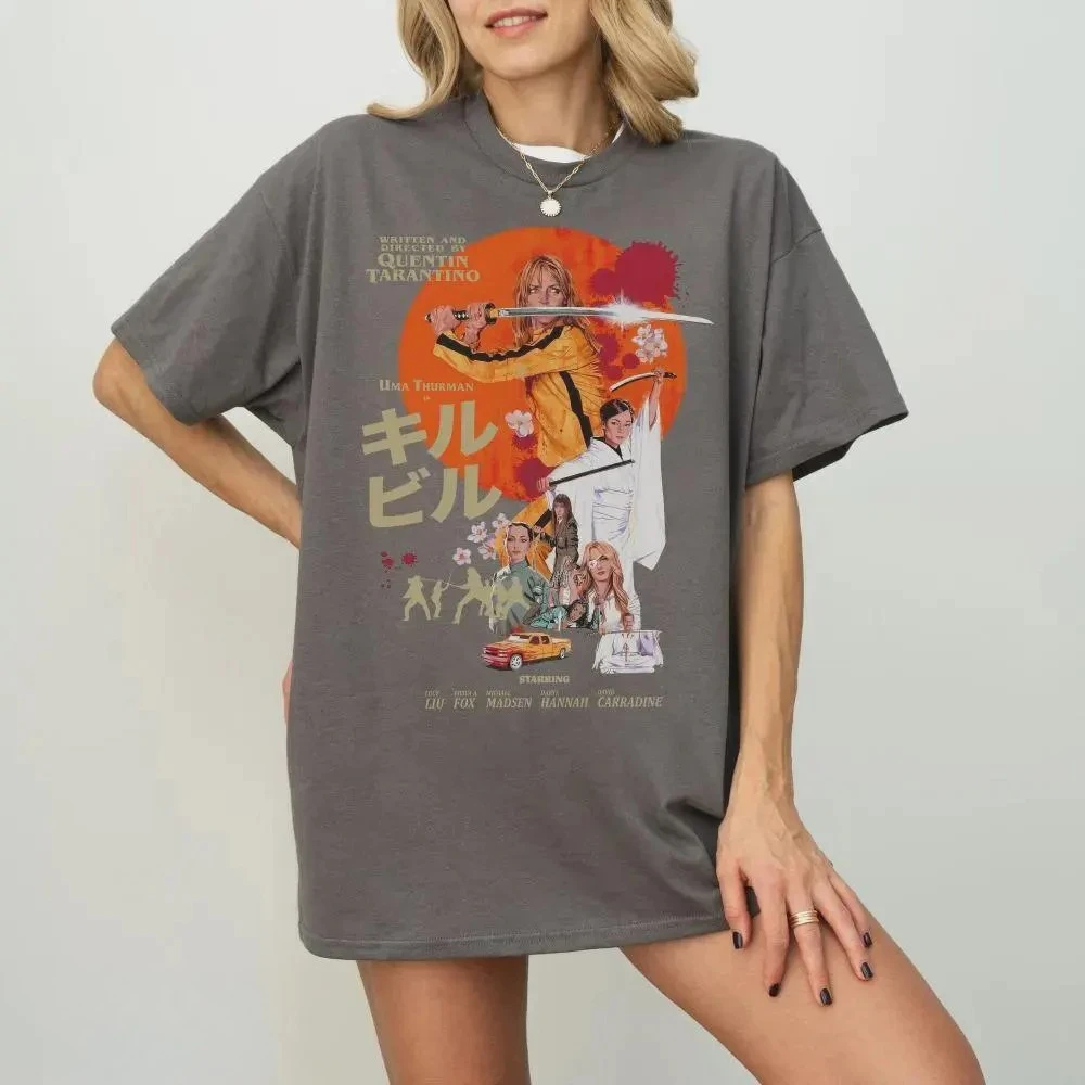 Kill Bill Shirt - Quentin Tarantino T-shirt Uma Thurman Retro Movie Shirt Women's Pattern Printed Retro Movie Short Sleeve
