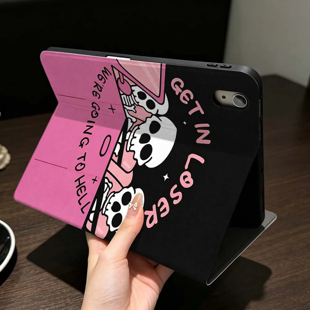Creative Stripe Skull For iPad Mini Pro Air 5 6 7 8 9 11 9.7 7.9 10.9 13 12.9 inch Folding Automatic Sleep/Make Tablet Case