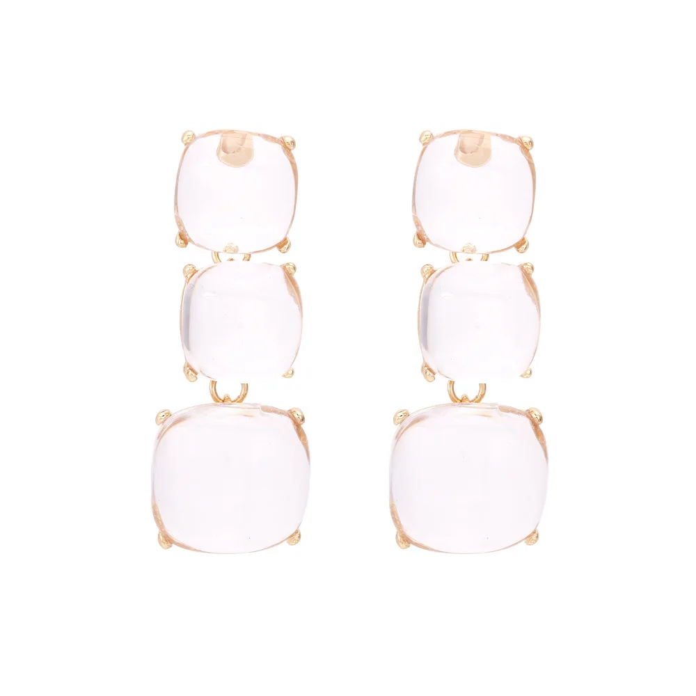 Retro Exaggerated Colorful Geometric Square Gold Trim Transparent Resin Long Dangle Earrings for Women Fashion Artistic Jewelry