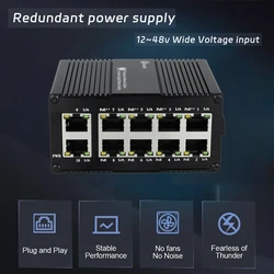 Industrial 10 Ports Gigabit Ethernet Switch Hardened 10RJ45 (PoE) 30W/60W/90W/ Din Rail Unmanaged Small Network Fiber Switch