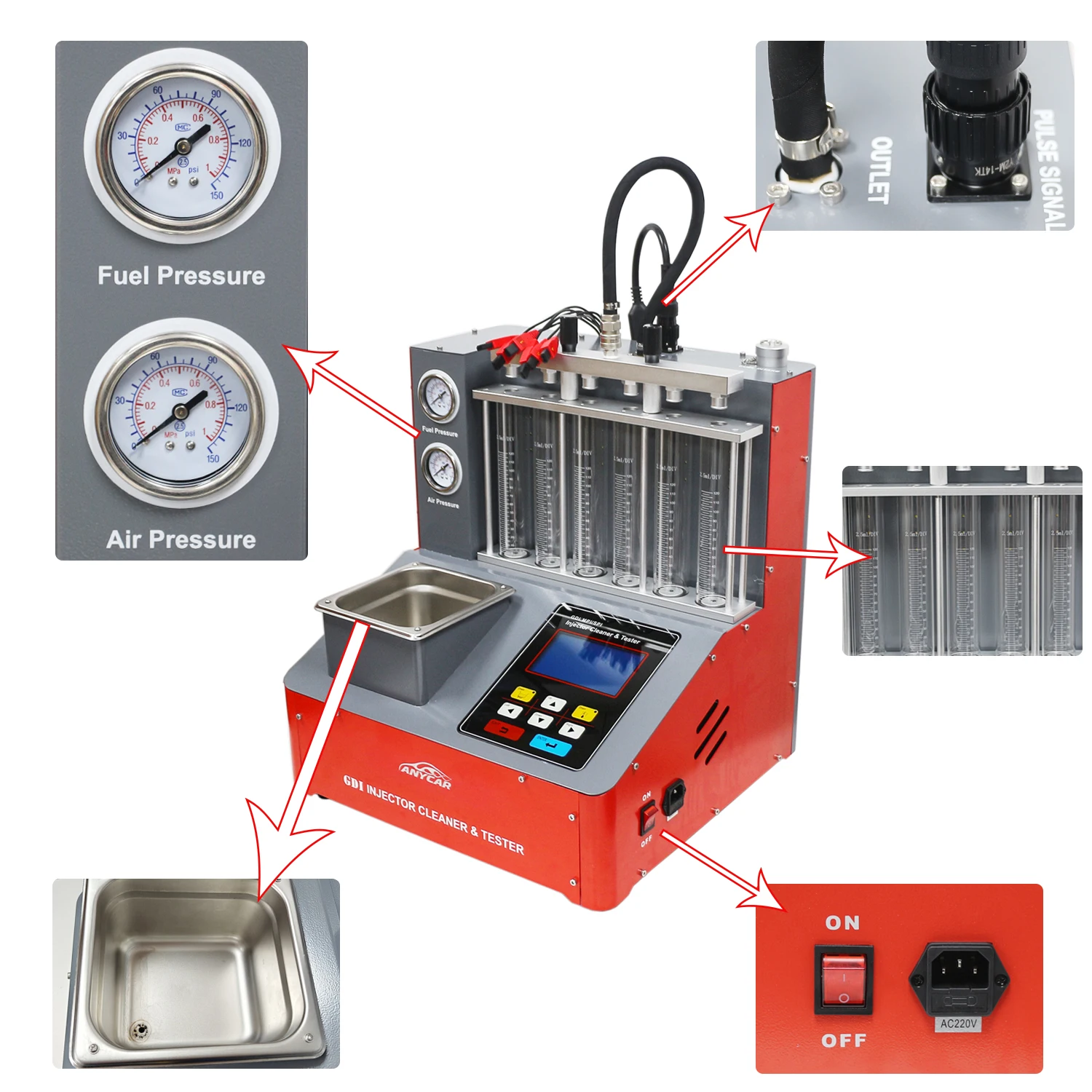 TLF Gdi Brandstofinjectorreiniger en tester Machine 6-cilinders Brandstofinjectorreiniger Tester voor auto en motorfiets GDI608