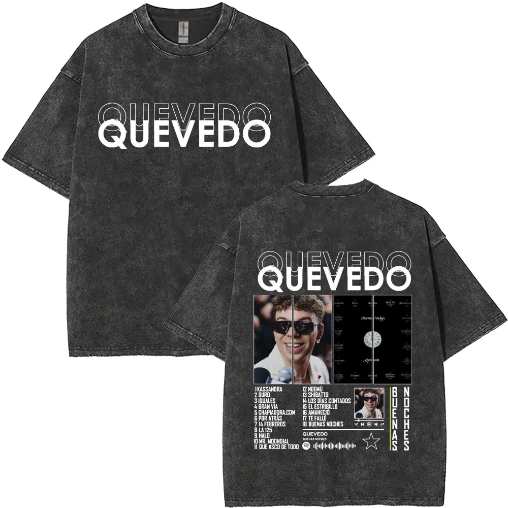 غسلها خمر QUEVEDO 2025 BUENAS NOCHES LATAM جولة تي شيرت الرجال النساء موضة الهيب هوب المتضخم تي شيرت عادية ريترو تي شيرت