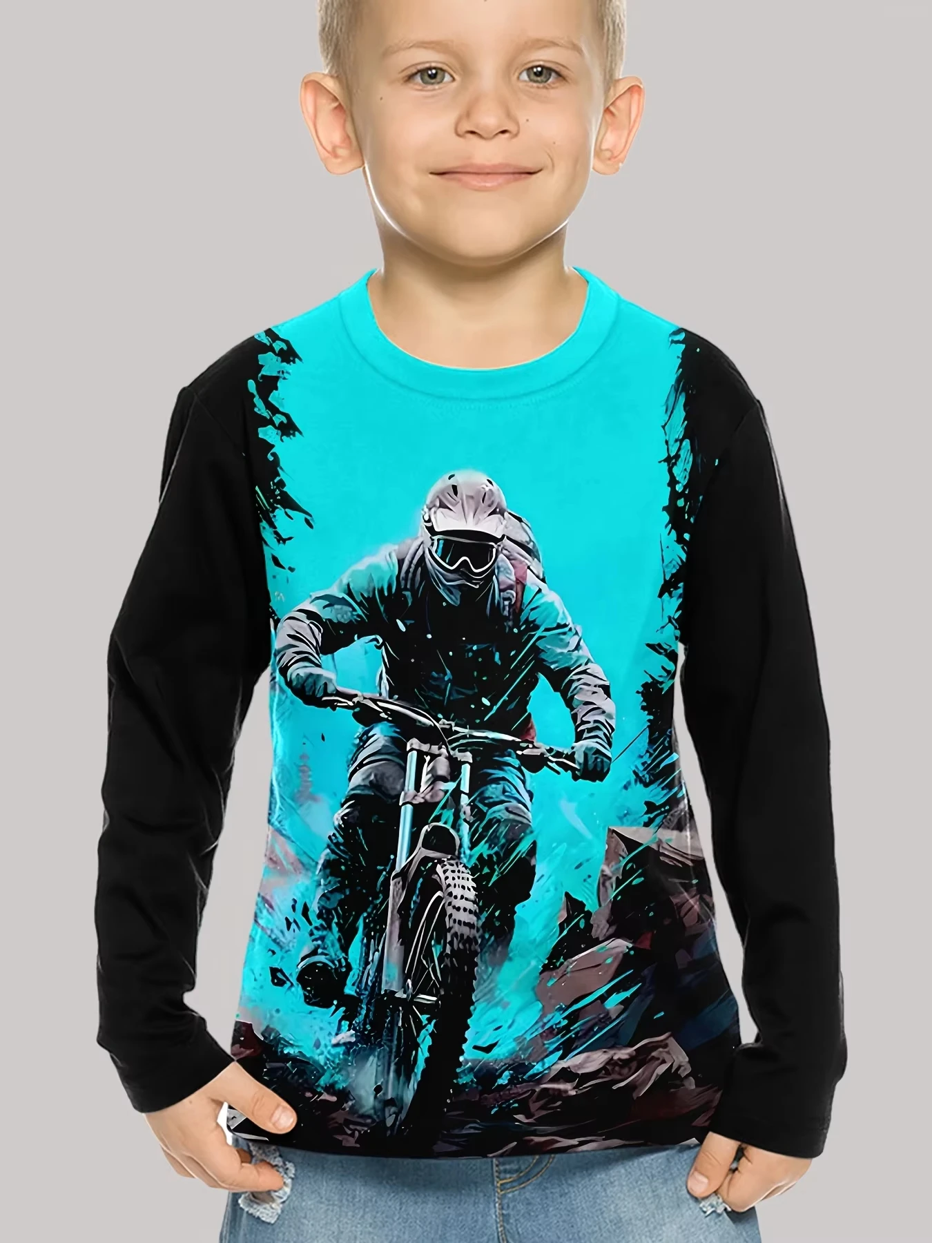 MTB Motocross Rennwagen Splash Grafik Langarm-T-Shirt Familien-Set Offroad-Sport Freizeitkleidung Bedrucktes T-Shirt – Detail 10